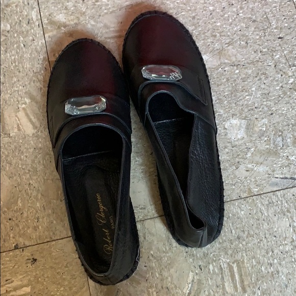 Robert Clergerie Shoes - Black leather luxury moccasins with crystal detail